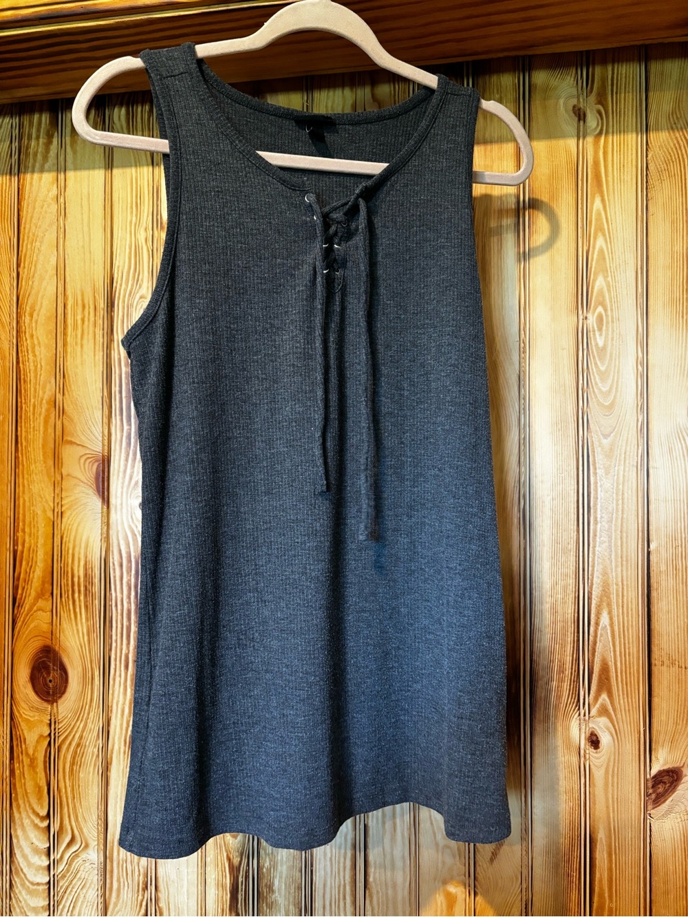 Torrid Women's grey Lace-Up Ribbed Tank Top